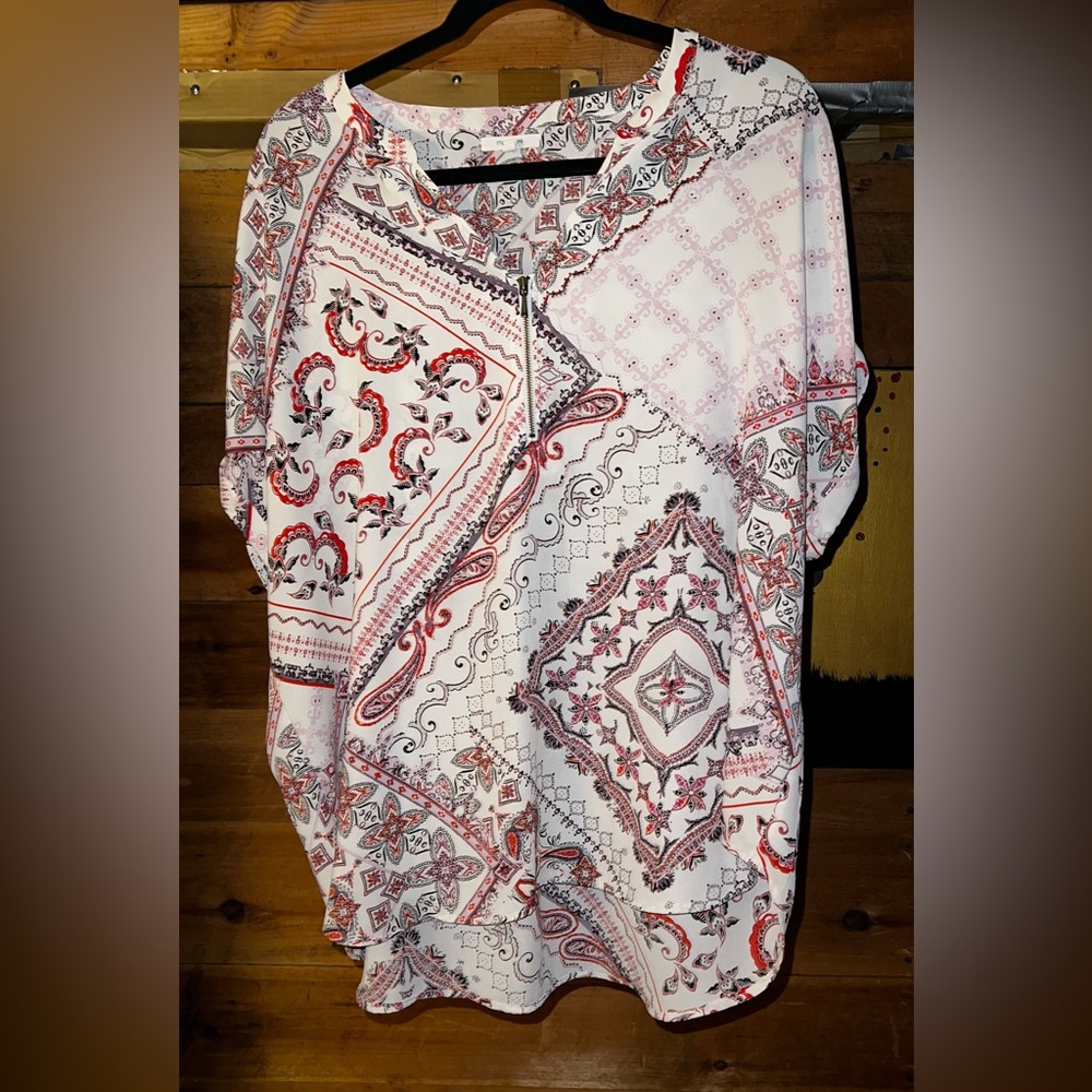 Geneva Paisley Zipper Neck Blouse